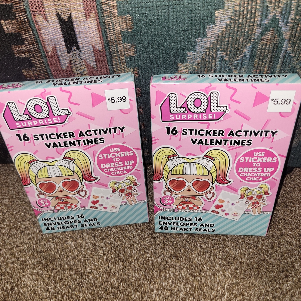 🔥5/$20 L.O.L. Surprise! Sticker Activity Valentines - Pink 2 SETS